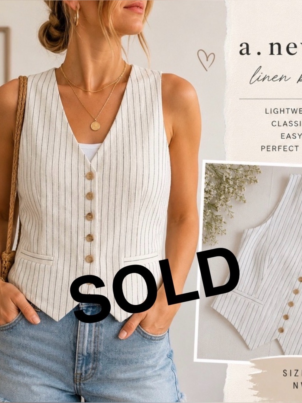 SOLD DO NOT BUY A New Day Linen Blend Pinstripe Vest XS Coastal Grandmacore NWT